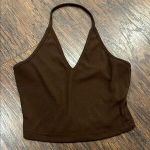 Brown Sleeveless Fitted Crop Tank